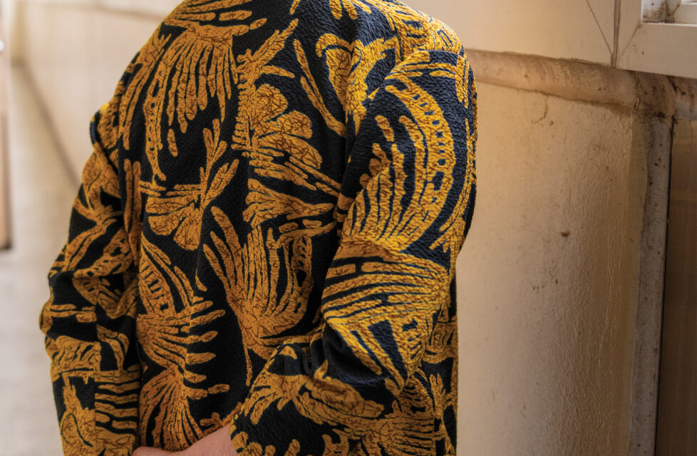 North Korean woman looks out window